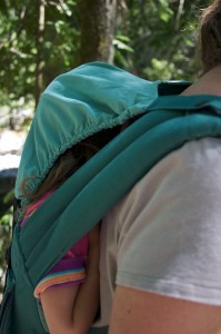 Organic Ergo with the hood up for sleeping child.