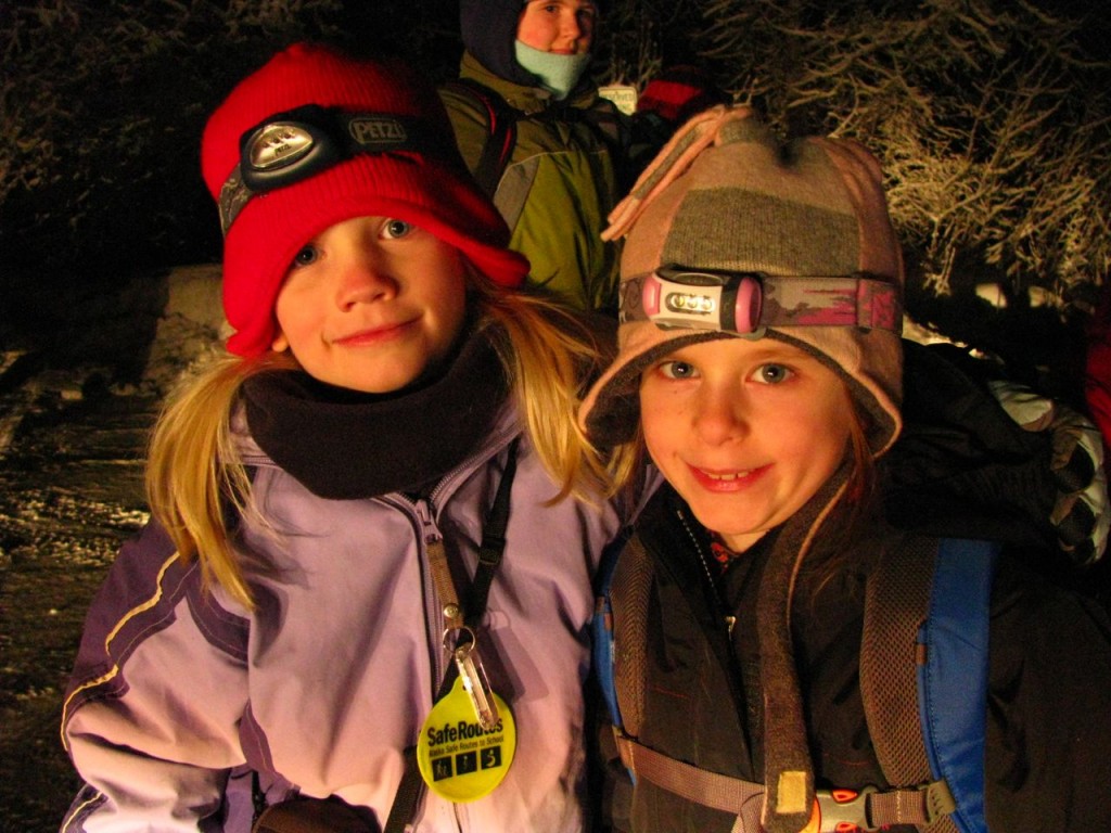 Headlamps on and ready for the ski in.